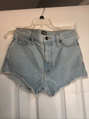 Wrangler Light Blue High-Rise Frayed Denim Shorts